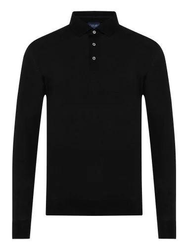 Germirli Black Shirt Collar Regular Fit Extra Fine Wool Knitwear - 1