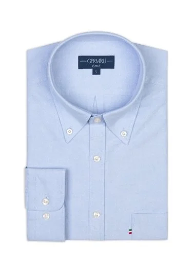 Germirli Sky Blue Button-down Collar Pocket Tailor Fit Sport Oxford Men's Shirt - 2
