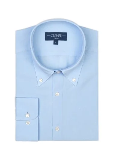 Germirli Blue Button-down Collar Tailor Fit Tencel Shirt - 2