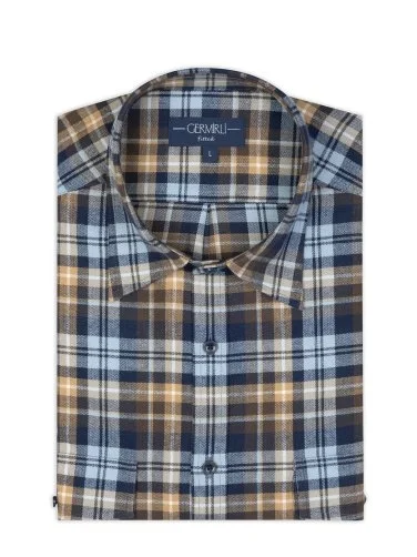 Germirli Blue Coffee Soft Collar Flannel Plaid Tailor Fit Albiate Cotton Lumberjack Shirt - 2