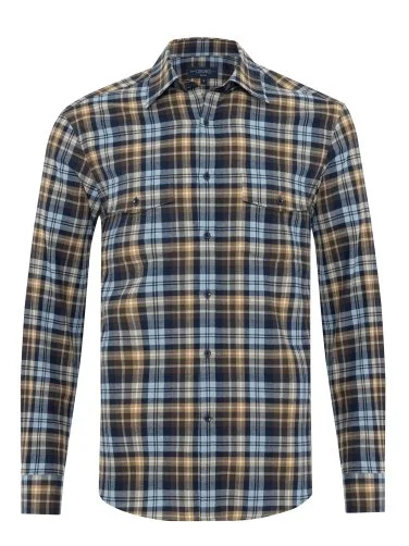 Germirli Blue Coffee Soft Collar Flannel Plaid Tailor Fit Albiate Cotton Lumberjack Shirt - 1