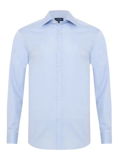 Germirli Blue Exclusive Classic Collar Tailor Fit 120s Cotton Shirt - 1