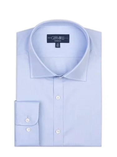 Germirli Blue Exclusive Classic Collar Tailor Fit 120s Cotton Shirt - 2