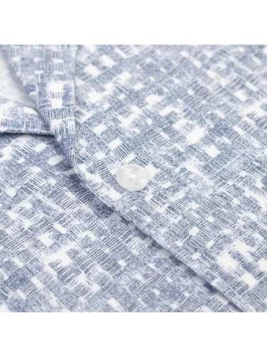 Germirli Blue Geometric Patterned Tailor Fit Hawaiian Collar Summer Cotton Linen Shirt - 3