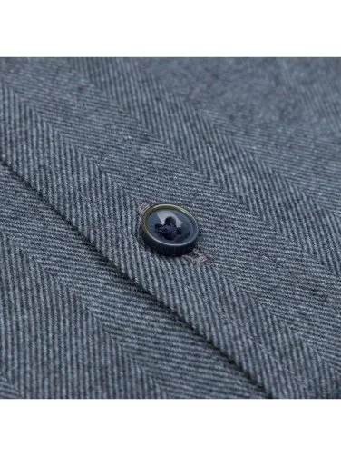 Germirli Blue Grey Herringbone Pattern Albini Cotton Lyocell Tencel Tailor Fit Flannel Shirt - 3