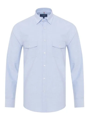 Germirli Sky Blue Hidden Button Collar Flap Pocket Tailor Fit Sport Oxford Men's Shirt - 1