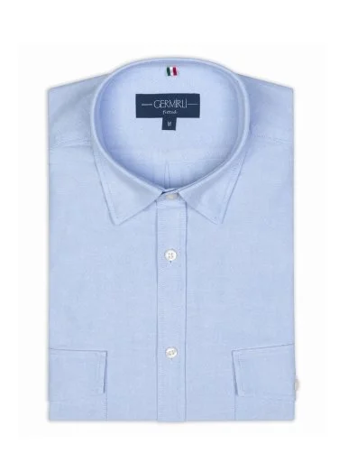 Germirli Sky Blue Hidden Button Collar Flap Pocket Tailor Fit Sport Oxford Men's Shirt - 2