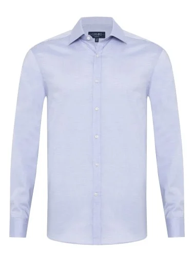 Germirli Blue Micro Patterned Exclusive Classic Collar Tailor Fit Cotton Shirt - 1