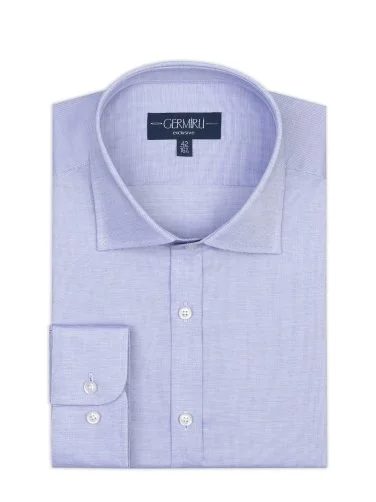 Germirli Blue Micro Patterned Exclusive Classic Collar Tailor Fit Cotton Shirt - 2