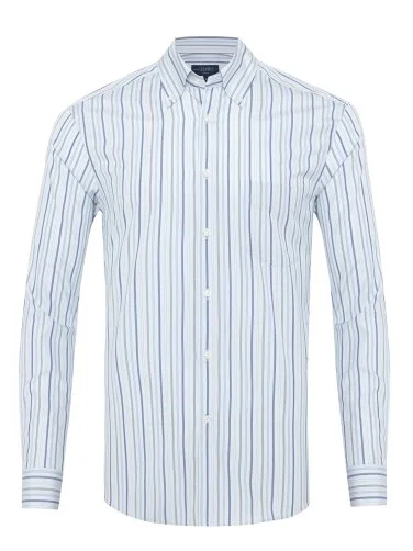 Germirli Blue Navy Striped Button-down Collar Pocket Tailor Fit Cotton Shirt - 1