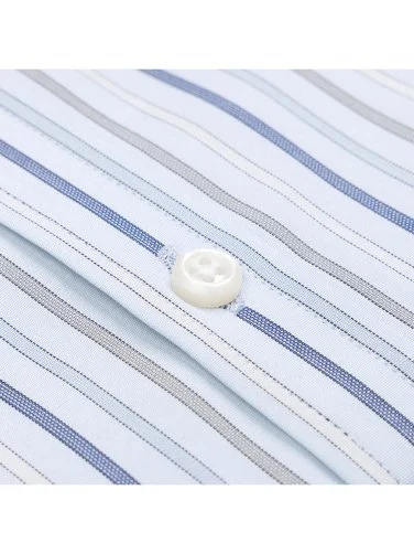 Germirli Blue Navy Striped Button-down Collar Pocket Tailor Fit Cotton Shirt - 3