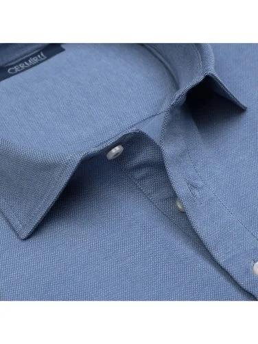 Regular Fit Mercerized Cotton Tencel Shirt with Germirli Blue Piquet Collar - 3
