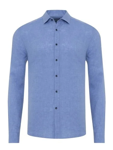 Germirli Blue Soft Collar Tailor Fit Linen Shirt - 1