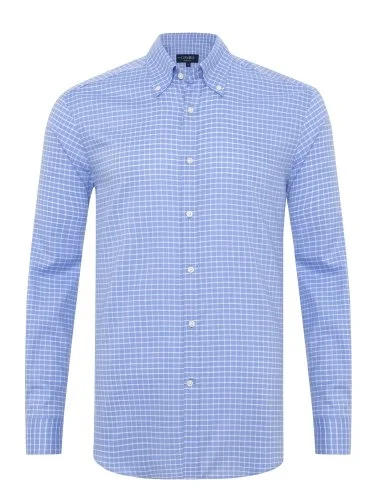 Germirli Blue Square Patterned Albini Relax Formula Tailor Fit Pure Cotton Exclusive Shirt - 1