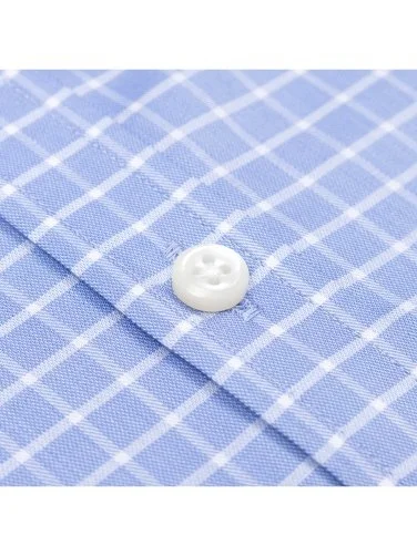 Germirli Blue Square Patterned Albini Relax Formula Tailor Fit Pure Cotton Exclusive Shirt - 3