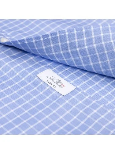 Germirli Blue Square Patterned Albini Relax Formula Tailor Fit Pure Cotton Exclusive Shirt - 4