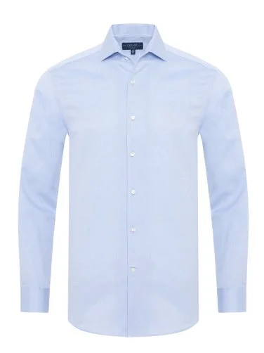 Germirli Blue Textured Nevapas Lapel Collar Tailor Fit Men's Shirt - 1