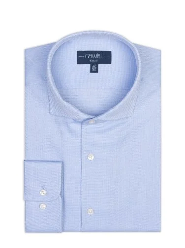 Germirli Blue Textured Nevapas Lapel Collar Tailor Fit Men's Shirt - 2