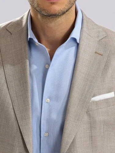 Germirli Blue Textured Nevapas Lapel Collar Tailor Fit Men's Shirt - 5