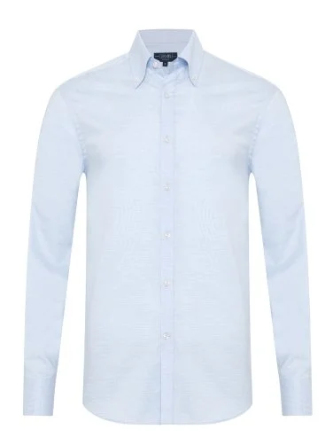 Germirli Blue White Micro Patterned Exclusive Button-down Collar Tailor Fit Cotton Shirt - 1