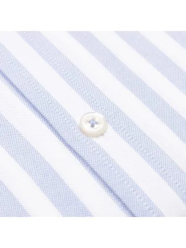 Germirli Blue White Striped Tailor Fit Relaxed Fit Button Down Collar Sports Oxford Cotton Shirt - 3