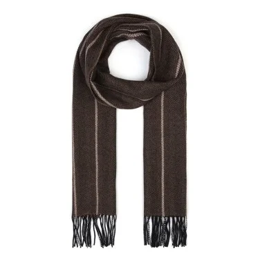 Germirli Brown Herringbone Wool Scarf - 1