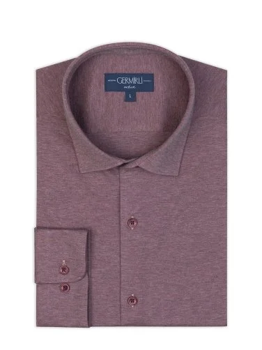 Germirli Claret Red Melange Albini Active 4Flex Soft Collar Slim Fit Shirt - 2