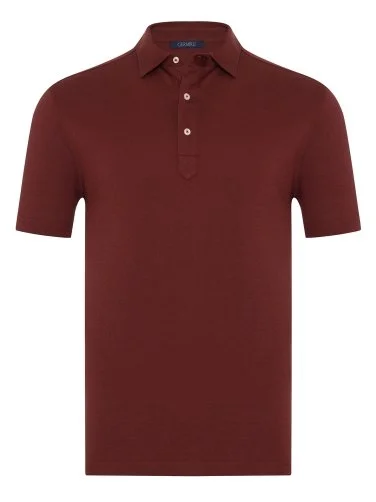 Germirli Burgundy Piquet Shirt Collar Regular Fit Mercerized Cotton Tencel T-Shirt - 1