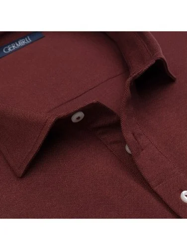 Germirli Burgundy Piquet Shirt Collar Regular Fit Mercerized Cotton Tencel T-Shirt - 3
