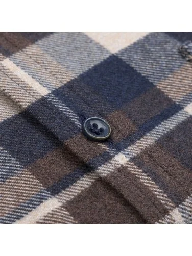 Germirli Coffee Navy Beige Plaid Flannel Tailor Fit Overshirt Lumberjack Shirt - 3