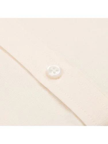 Germirli Cream Color Tailor Fit Soft Collar Lyocell Linen Short Sleeve Men's Shirt - 3