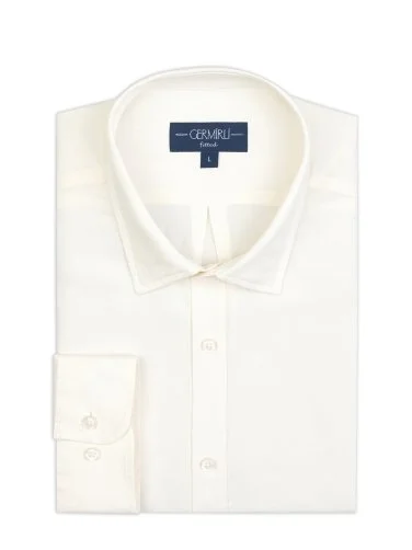 Cream Color Soft Collar Tailor Fit Tencel Linen Shirt with Germirli Hem - 2