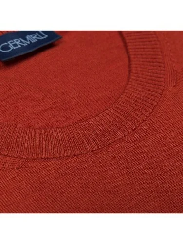 Germirli Crew Neck Tile Color Merino Wool Sweater - 3