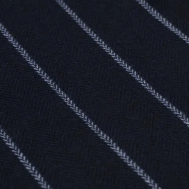 Germirli Wool Scarf with Navy Blue Herringbone and White Stripes - 2