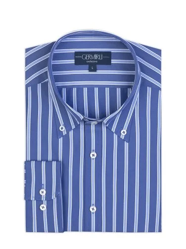 Germirli Dark Blue Striped Button-Down Collar Exclusive Tailor Fit Cotton Shirt - 2