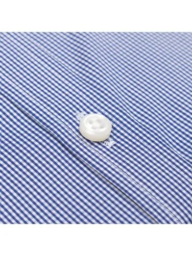 Germirli Exclusive Italian Collar Navy Checkered Albini Tailor Fit Piumino Cotton Shirt - 4