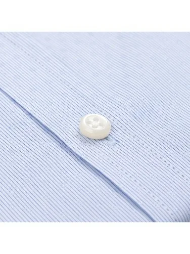 Germirli Exclusive Thin Blue Striped Tailor Fit Classic Collar Albini Piumino Giza Cotton Shirt - 4