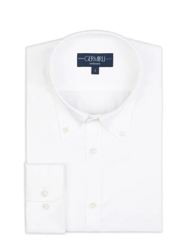 Germirli Exclusive White Satin Textured Tailor Fit Button-down Collar Cotton Shirt - 2