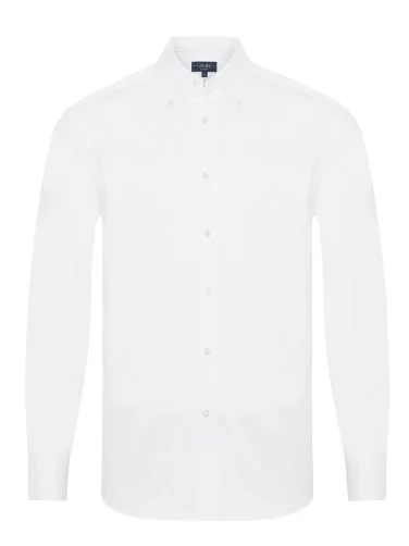 Germirli Exclusive White Satin Textured Tailor Fit Button-down Collar Cotton Shirt - 1