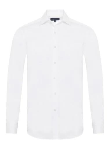 Germirli Exclusive White Satin Textured Tailor Fit Classic Collar Cotton Shirt - 1