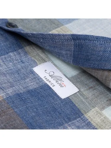 Germirli Flap Pocket Soft Collar Blue Beige Green Plaid Linen Tailor Fit Overshirt Shirt - 4