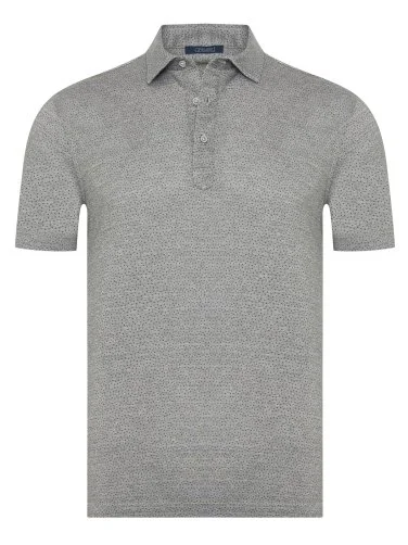 Germirli Gray Piquet Patterned Shirt Collar Regular Fit T-Shirt - 1