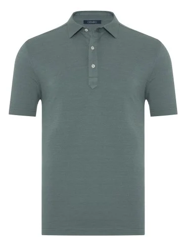 Green Piquet Shirt Collar Regular Fit Mercerized Cotton Tencel T-Shirt with Germirli - 1