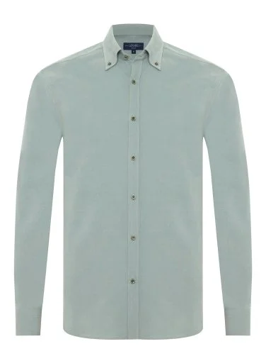 Germirli Green Thin Velvet Albini Button-down Collar Tailor Fit Pure Cotton Shirt - 1