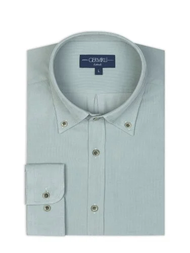 Germirli Green Thin Velvet Albini Button-down Collar Tailor Fit Pure Cotton Shirt - 2