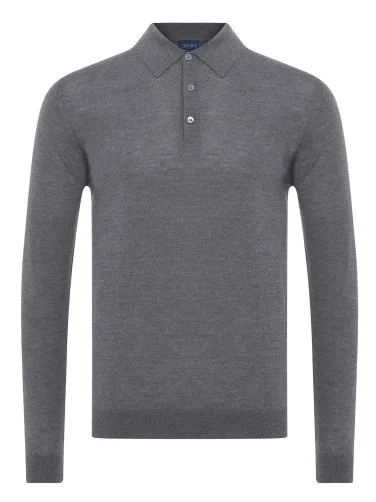 Germirli Gray Buttoned Polo Collar Regular Fit Extra Fine Wool Men's Sweater - 1
