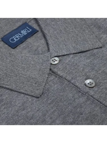 Germirli Gray Buttoned Polo Collar Regular Fit Extra Fine Wool Men's Sweater - 3