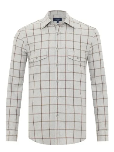 Germirli Grey Flannel Soft Collar Plaid Albini Tailor Fit Cotton Lyocell Lumberjack Shirt - 1
