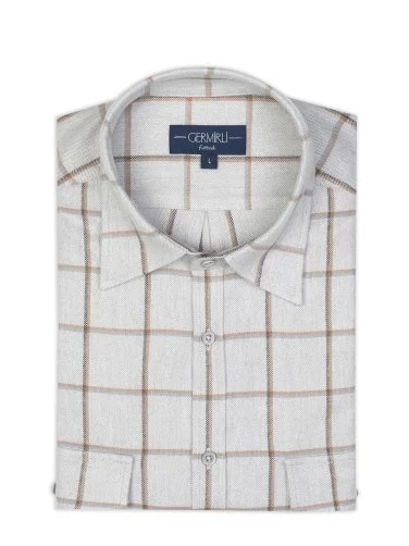 Germirli Grey Flannel Soft Collar Plaid Albini Tailor Fit Cotton Lyocell Lumberjack Shirt - 2