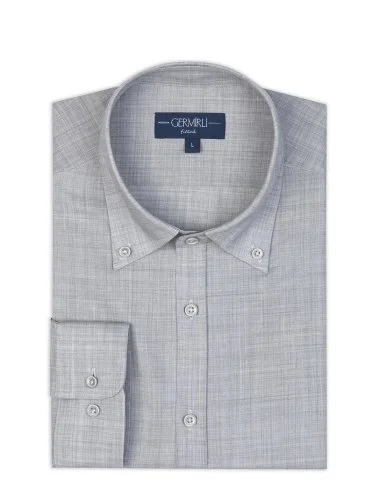 Germirli Grey Melange Thomas Mason Button-down Collar Tailor Fit Pure Wool Shirt - 2